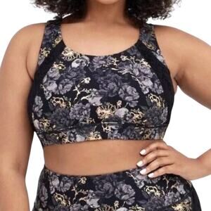 Torrid Active 2 foil floral skull lace inlay low impact sports bra top BC 2693